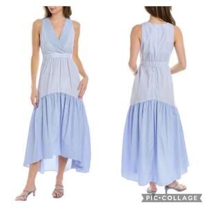 Maison Tara Blue White Striped Maxi Dress Classic Preppy Coastal Size 8
